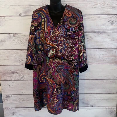 Vintage Oscar de la Renta For Swirl Kaftan Dress Womens L Multicolor Paisley B7 - Image 1 of 4