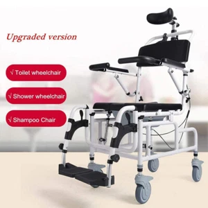 Tilt Mobile Shower Toilet Commode Chair Bathroom Footrest Wheelchair Adjustable - Picture 1 of 14