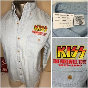 Vintage New Y2K 2000 KISS SHIRT FAREWELL TOUR Sz L - DENIM LONG SLEEVE  Unworn - Picture 1 of 9