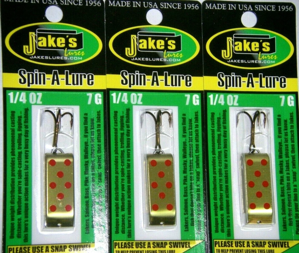 JAKE'S JAKES SPIN A LURE SPIN-A-LURE 1/4 oz SAL-BRASS GOLD 3 PACK