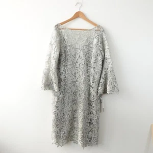 Silver Cocktail Lace Dress 20 2XL TERI JON Mother Of The Bride Flared Sleeve NEW - Picture 1 of 19