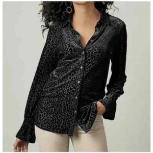 Soft Surroundings Leopard Print Velvet Blouse Size L - Picture 1 of 8