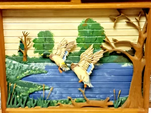 3D Duck Picture, Carved Ducks, Trees, Driftwood, Cat Tails. - Picture 1 of 1