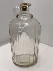 Vintage One Quart Ribbed Clear Glass Jug Pitcher Finger Loop & Cork Country Farm - Picture 1 of 5