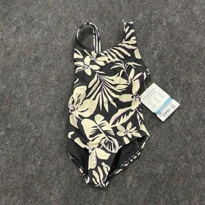 ATHLETA GIRL Scoop One Piece Swimsuit Girls' Size US XS/6 Floral Black - Picture 1 of 7