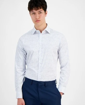 Alfani Dress Shirt Men's16-16.5 32/33 White Cobalt Slim-Fit Dash-Print Stretch - Image 1 of 4