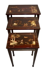 elegante lotto di 3 tavolini a scomparsa epoca primi '900 stile orientale - Foto 1 di 13