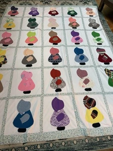 Vintage Bedspread /Topper Applique Sunbonnet Sue. 76”x 102” Hand Made - Picture 1 of 18