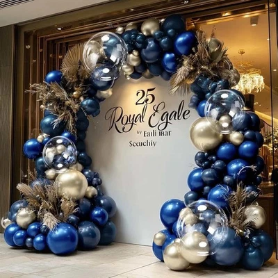 Arco Globo Oro Azul Real Doble Relleno Látex Bobo Perla Oro Globo Gar... Foto 1 de 4