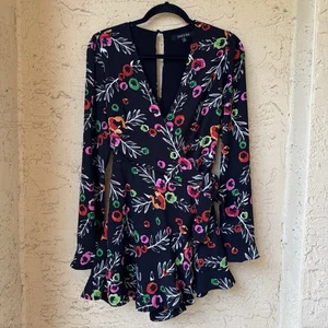 Strut & Bolt Floral Romper Wrap Dress Sz S Multicolor V-neck Long Sleeve - Picture 1 of 11