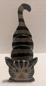 Vtg Handpainted Wooden Tiger Cat Mail Letter Organizer Napkin Holder Home Office - Picture 1 of 7