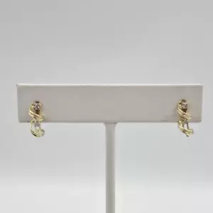 10K Yellow Gold Round Diamond Accent Swirl Spiral Drop Dangle Stud Earrings - Picture 1 of 10