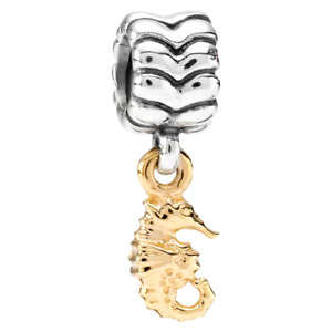 Pandora Sterling Silver Bead with 14K Gold Seahorse Nautical Dangle - 790518