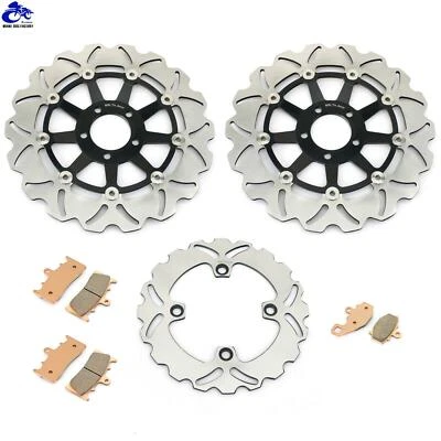 For Kawasaki 3 Front Rear Brake Discs Rotors Pads Ninja ZX-9R ZX900F 2000 2001 - Image 1 of 4