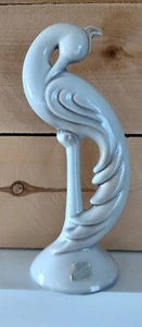 Vintage 9.5" Roselane Pasadena Pottery Figurine Peacock Egret Cream Tan Bird MCM - Picture 1 of 15