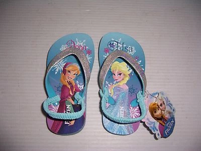 DISNEY FROZEN ANNA ELSA TODDLER GIRL'S BLUE FLIP FLOPS SANDALS VARIOUS SIZES NEW - Image 1 of 4