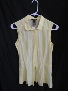 New Women's H&M Light Bright Yellow Sheer Button Down Tank Top Shirt Size 4 - Picture 1 of 4