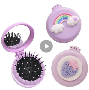 Purple Folding Mirror Hairbrush Compact Detangling, Girls, Women Rainbow, gift, - Picture 1 of 5