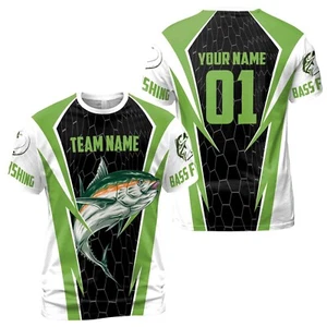 Camiseta 3D de pesca de lubina verde con número de nombre de equipo con nombre personalizado S-5XL - Imagen 1 de 4