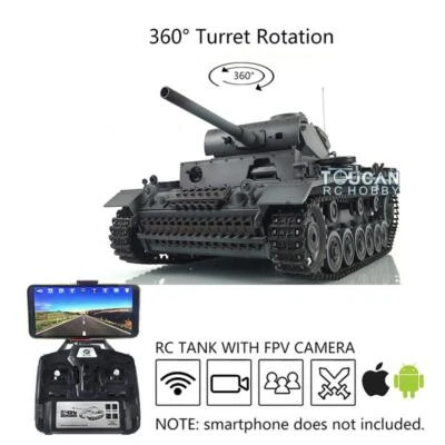 Henglong PanzerIII L RC RTR Tank 7.0 1/16 3848 360°BB IR Steel Gearbox 2.4G FPV - Image 1 of 4