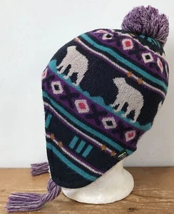 LL Bean Kids Beanie Pom Pom Polar Bear Winter Fleece Lined Knit Chullo Hat 2T-4T - Picture 1 of 5