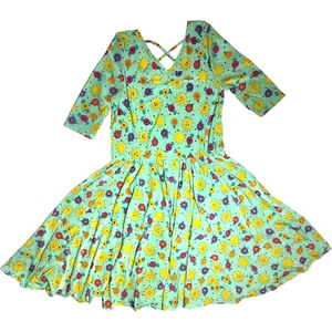 Dot Smile Girls 7 Yrs Green Smiley Face Flower Ballerina Twirl Dress NWT - Picture 1 of 3