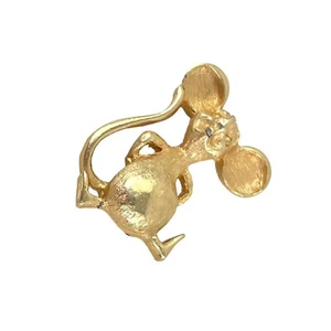 Vintage Gold Tone Mouse Brooch Pin With Rhinestone Eyes 1960s - Picture 1 of 7