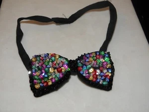 SEQUIN BOW TIE RAINBOW MULTI COLOR BOWTIE TUXEDO PROM MEN / WOMEN MATCHES ALL SM - Picture 1 of 4