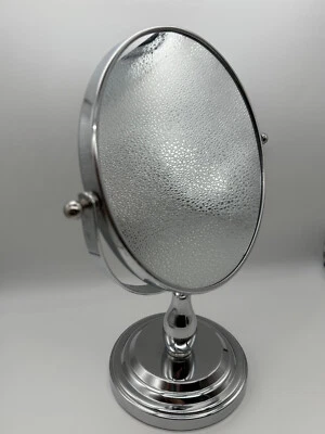 Silver Pedestal Tabletop Vanity Mirror Double Sided 360 Rotation - Image 1 of 2