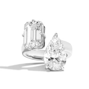 Anillo Toi Et Moi Oro Blanco 14k 2.25 Quilates IGI Laboratorio Cultivado Esmeralda Corte Pera Diamante - Imagen 1 de 8