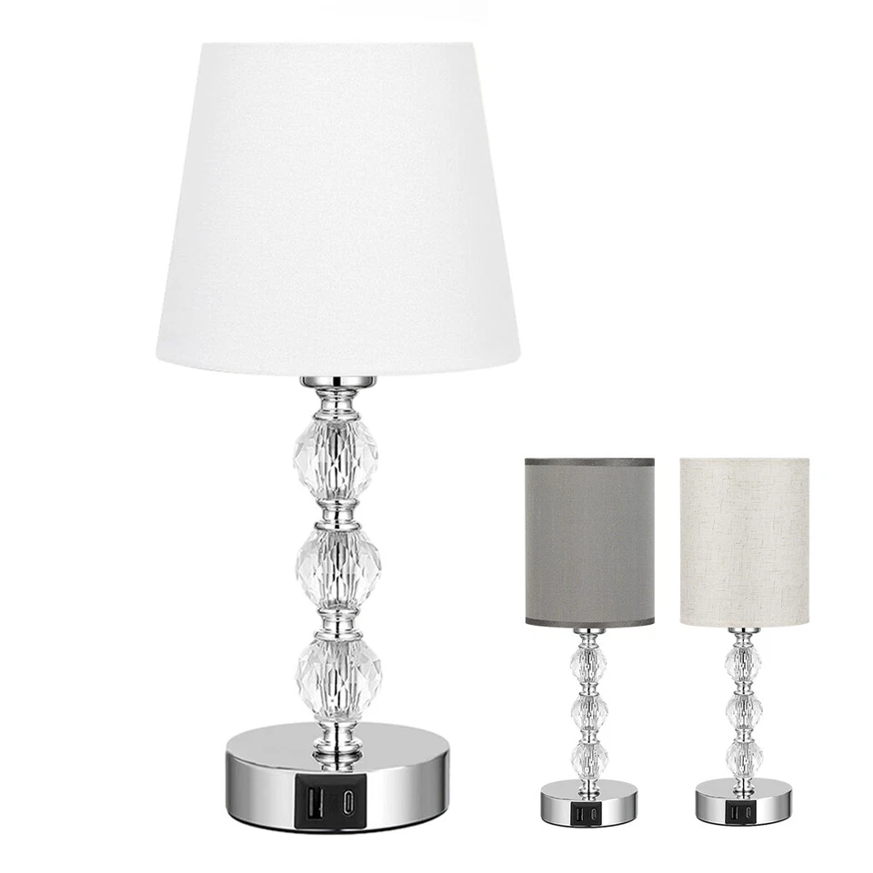 Bedside Table Lamp Touch Bedroom Crystal Nightstand USB Charger 3 Way Dimmer - image 1 of 4