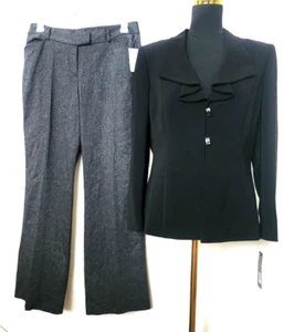 NWT TAHARI ALS WOMEN'S BLACK/CHARCOAL 2PC PANT SUIT SIZE 12P/12 - Picture 1 of 8