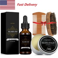 Men's Beard Care Gift Kit-Grooms Beard Hair Growth Oil+Balm+Comb+Brush Gift