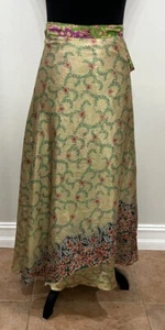 Reversible Sari Wrap Skirt Womens Midi Silk Blend Layered Gold Burgundy Gypsy - Picture 1 of 7