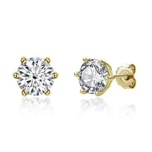 14K WHITE GOLD 1.0CT ROUND MOISSANITE PUSH EARRINGS FOR WOMEN SPARKLING WEDDING - Picture 1 of 17