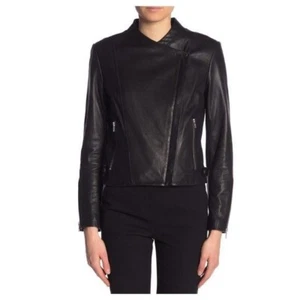 THEORY Women Phelan Leather Jacket Full Zip up Long Sleeve Black Size SP - Picture 1 of 6