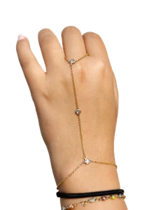 Finger Bracelet Lab Diamond Ring Bracelet Chain Bracelet 14K Yellow Gold 0.30ctw - Picture 1 of 12