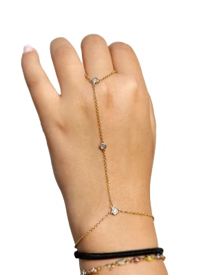 Brazalete de dedo anillo de diamantes de laboratorio brazalete de cadena oro amarillo de 14 quilates 0,30 quilates Foto 1 de 4