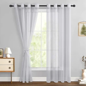 Light Grey/Gray Sheer Curtains 52 X 84 Inches Long 2 Panels Embroidered Leaf Pat - Picture 1 of 8