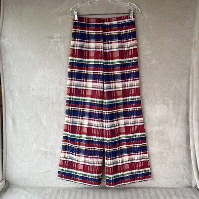 VTG 70s Patchwork Pants Unisex 27x28 Colorful Tartan Plaid High Waist Wide Leg - Image 1 of 4