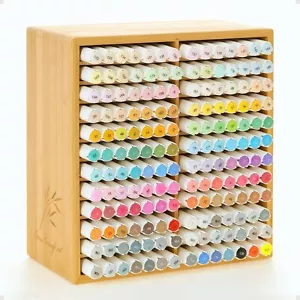Marker Organizer for 168 Markers,Bamboo Wooden Desk Storage Organizer Rack - Picture 1 of 6