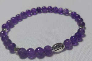 Amethyst Edelstein- Stretch- Armband 19-20 cm Love Motiv lila 6 mm - Bild 1 von 2