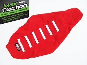 HONDA CRF450 CRF450R 02-04 RIBBED SEAT COVER RED + WHITE STRIPES RIBS MOTOCROSS - Picture 1 of 2
