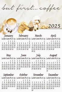COFFEE CUP TEA CUPCAKE SHOP DESK OFFICE KITCHEN FRIDGE 2025 CALENDAR MAGNET - Picture 1 of 1