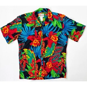 Hilo Hattie The Hawaiian Original Floral Shirt Men's Medium Black Red Blue - Picture 1 of 4