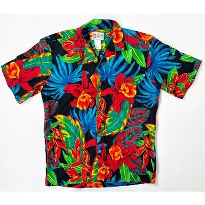 Hilo Hattie The Hawaiian Original Floral Shirt Men's Medium Black Red Blue - Image 1 of 4