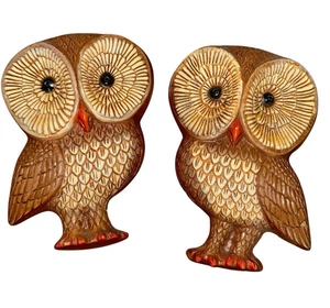 Vintage MCM Pair of Owls Wall Art 8" x 5.5" Molded Foam Looks Like Wood Lightwgt - Picture 1 of 5
