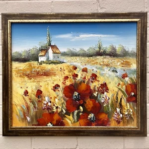 Signed Framed Oil Painting On Canvas - Poppy Countryside - Artist Joly 60 x 70cm - Picture 1 of 12