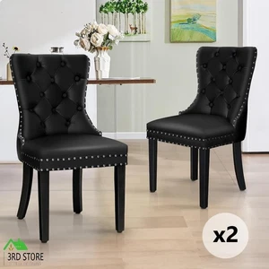 ALFORDSON 2x Dining Chairs Kitchen Lounge Padded Diamond Tufted PU Leather Black - Picture 1 of 12