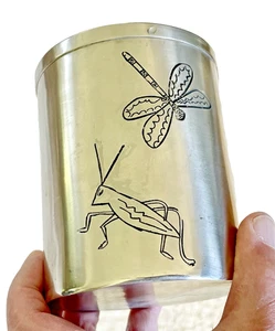 Stainless Steel UTENSIL HOLDER Container/CANISTER Engraved BEES/DRAGONFLIES - Picture 1 of 6